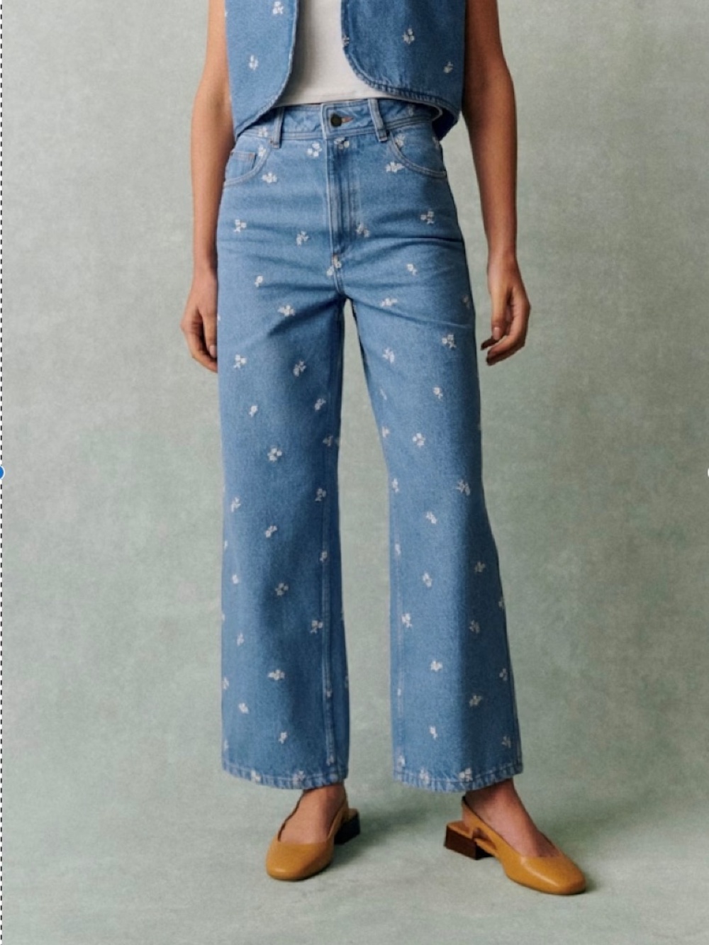 Sezane Embroidered "Le Crop" Wide Leg Jeans NWT Size US 8